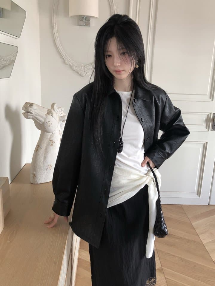 [LE BUTTER] Flat Half Leather Jacket 3