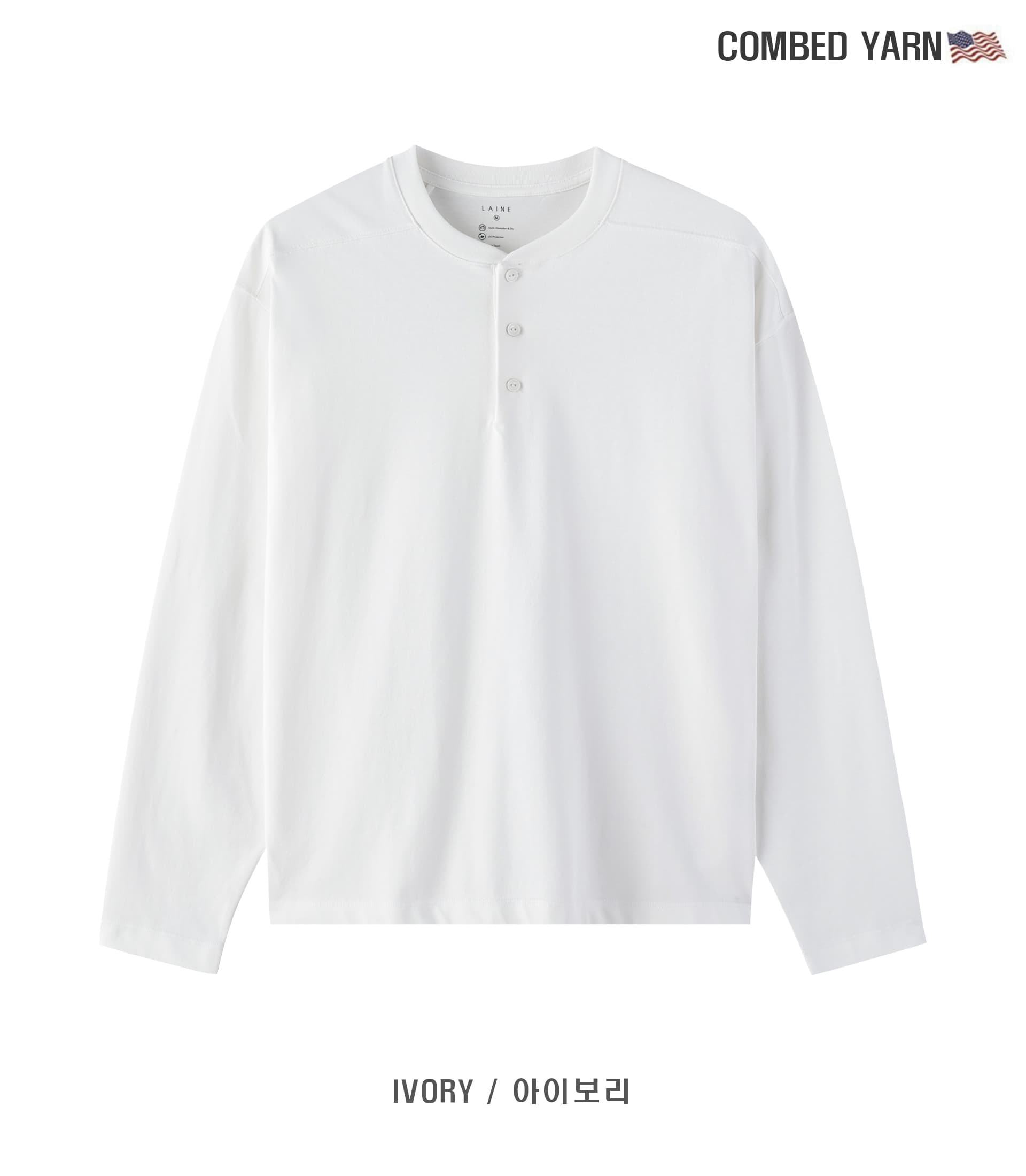 [LAINE] USA Henley Neck Standard-Fit Long Sleeve T-Shirt 2