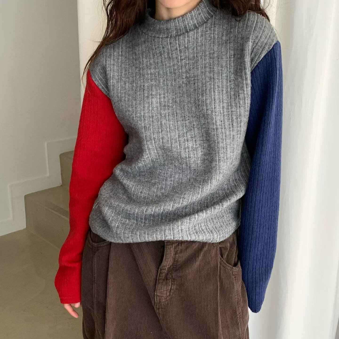 [VENTI] Multi Ribbed Brushed Long Sleeve T-Shirt 1
