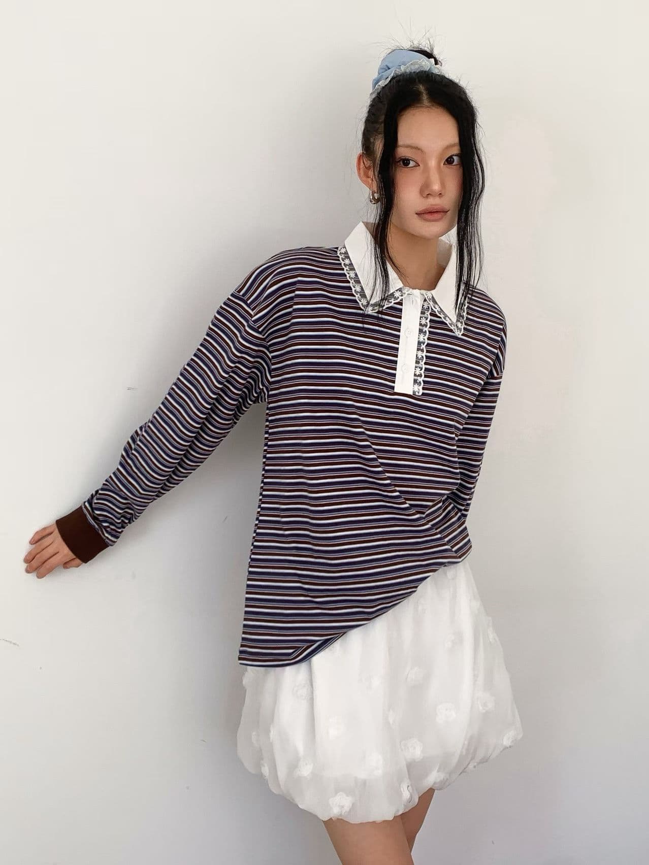 [FOUNDATION] Kale Striped Lace Collared T-Shirt 5