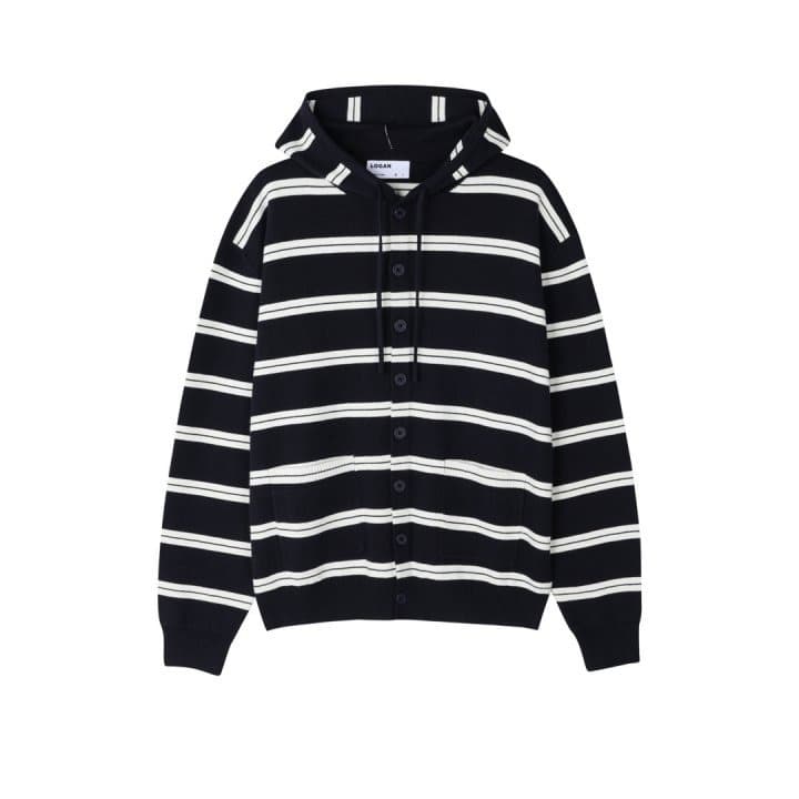 [LOGAN] Striped Hooded Cardigan 1