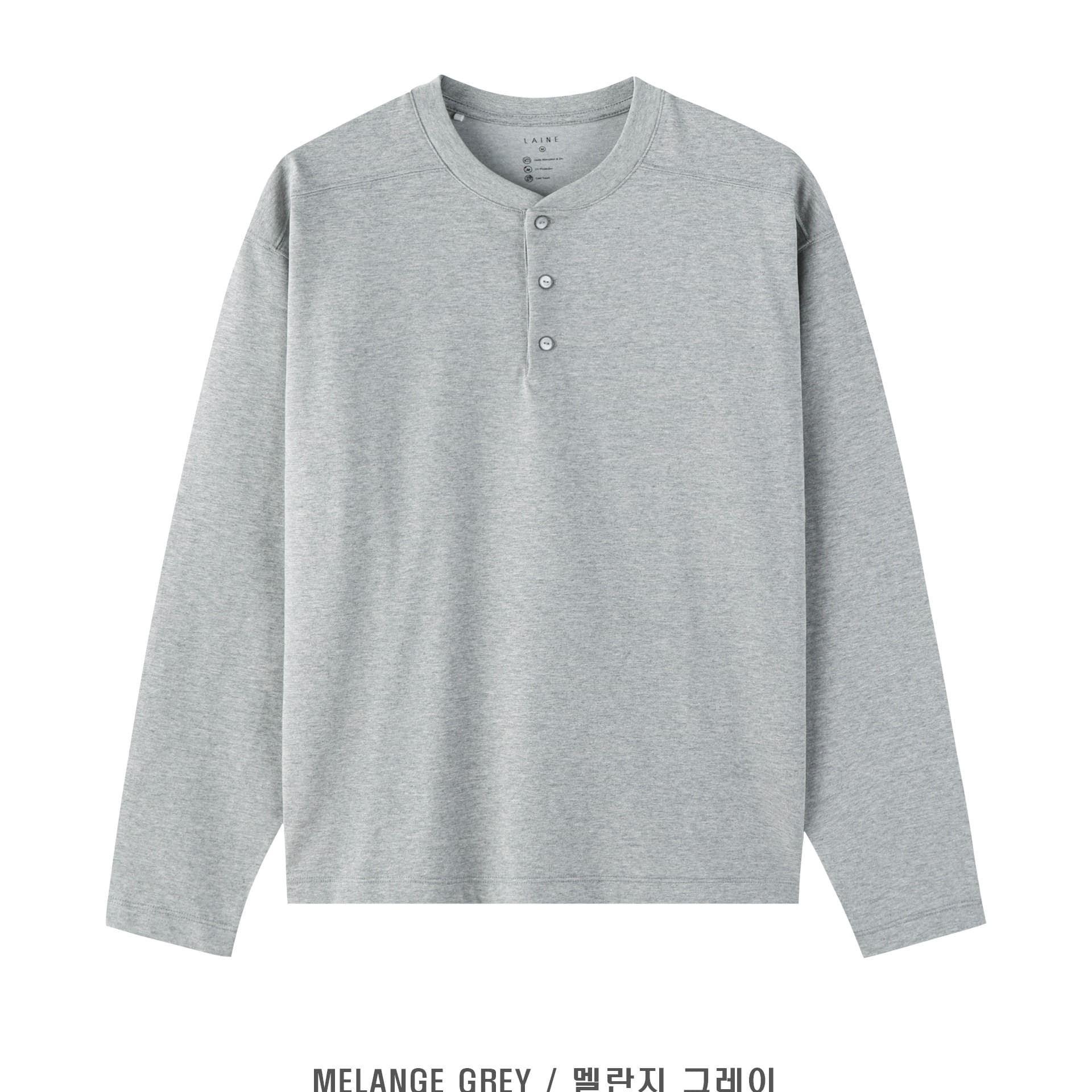 [LAINE] USA Henley Neck Standard-Fit Long Sleeve T-Shirt 1