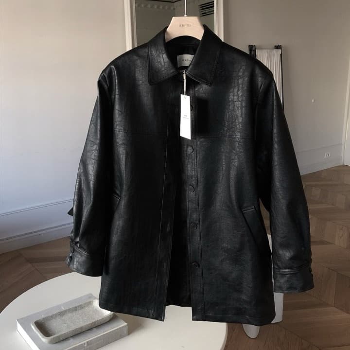 [LE BUTTER] Flat Half Leather Jacket 1