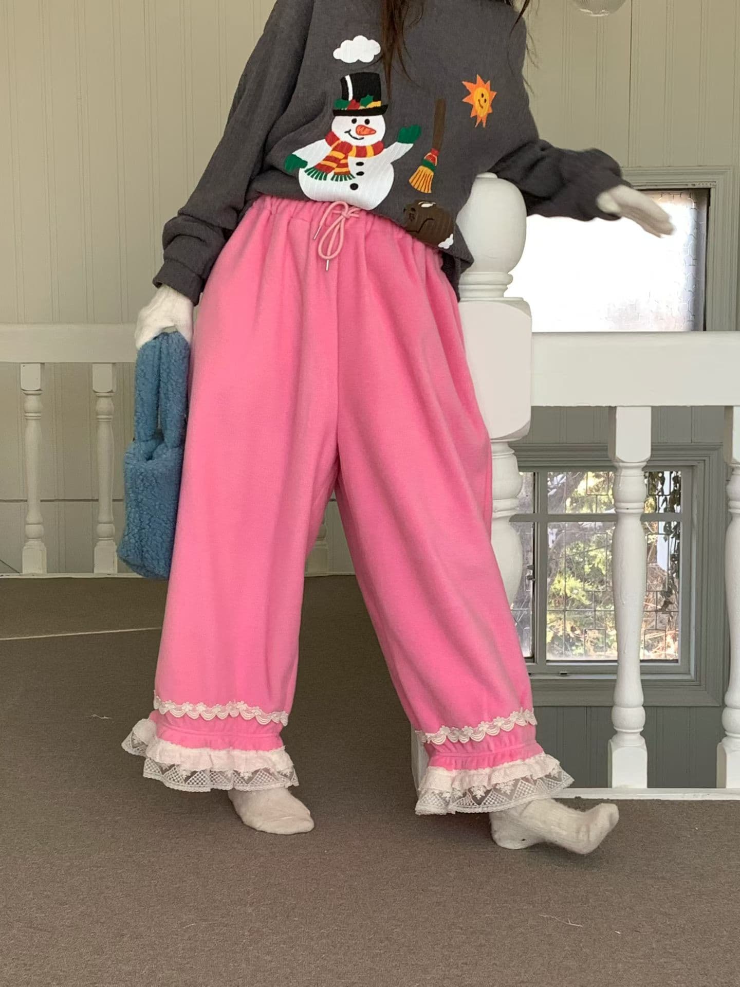 [VENTI] Emily Fleece Lace Jogger Pants 8