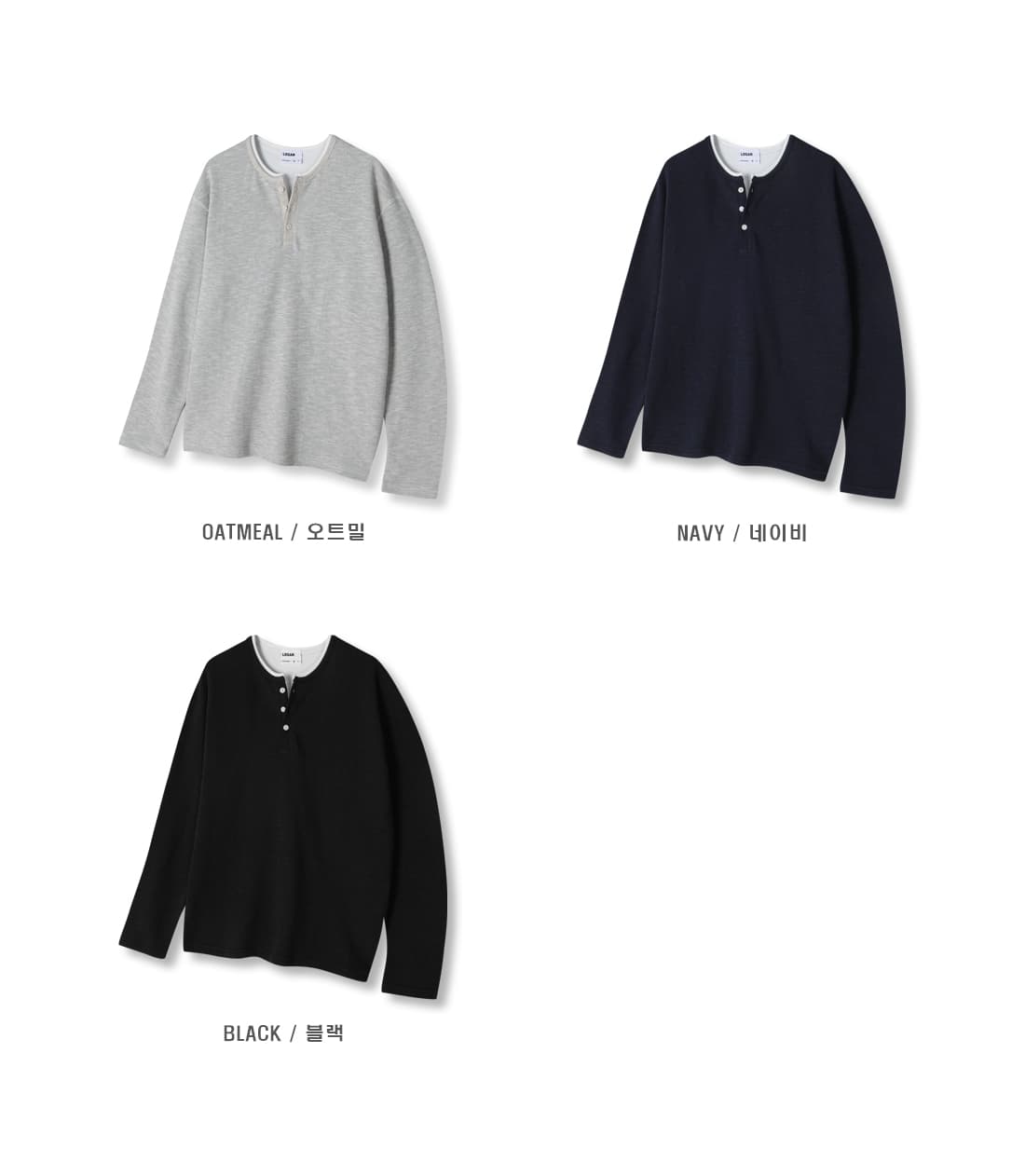[LOGAN] Slub Henley Neck Long Sleeve T-Shirt 9