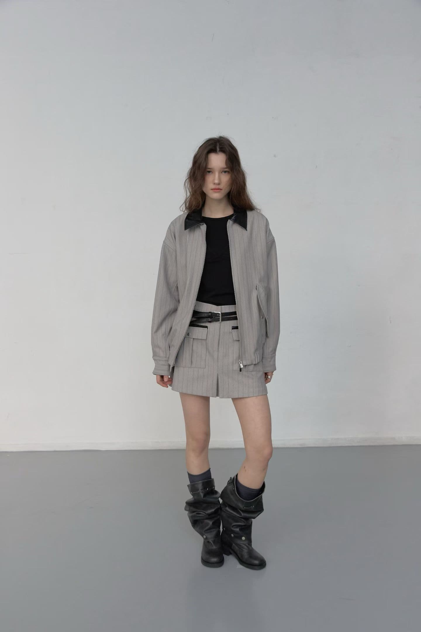[FOUNDATION] Ver Leather Color-Block Jumper Skort Set 9