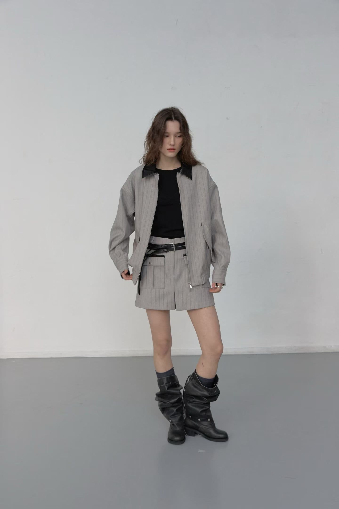 [FOUNDATION] Ver Leather Color-Block Jumper Skort Set 8