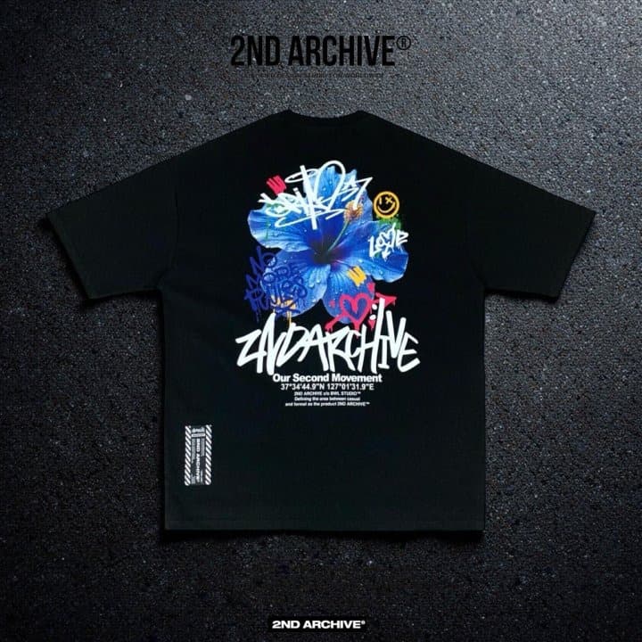 [2ND ARCHIVE] Blue Flower Painting Short Sleeve T-Shirt 1