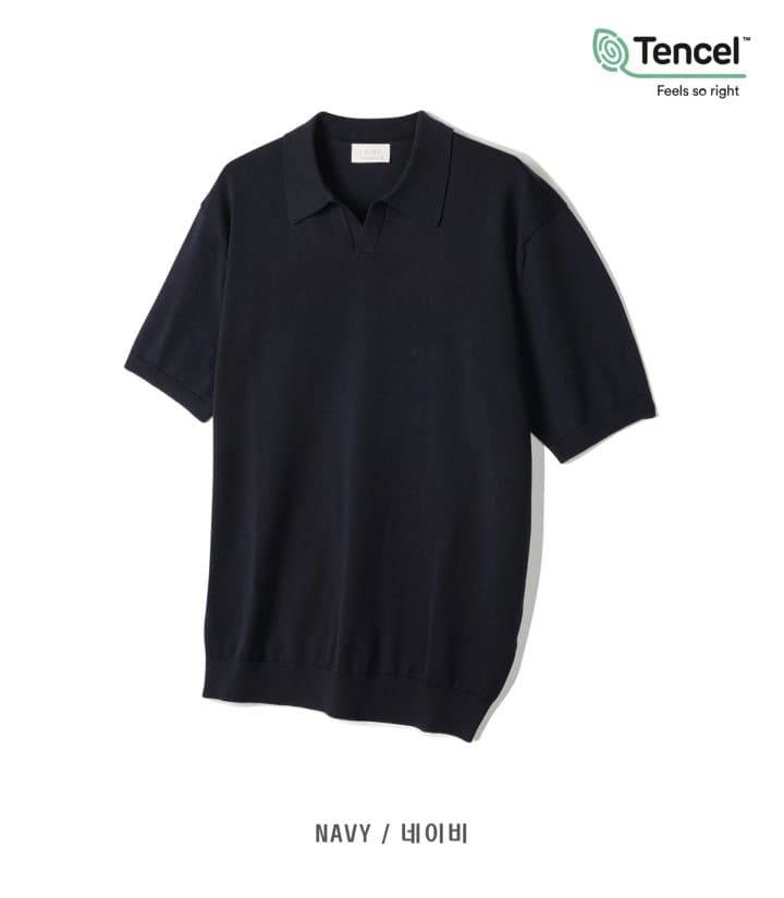 [LAINE] Tencel Slit Collared Short Sleeve Knit 7