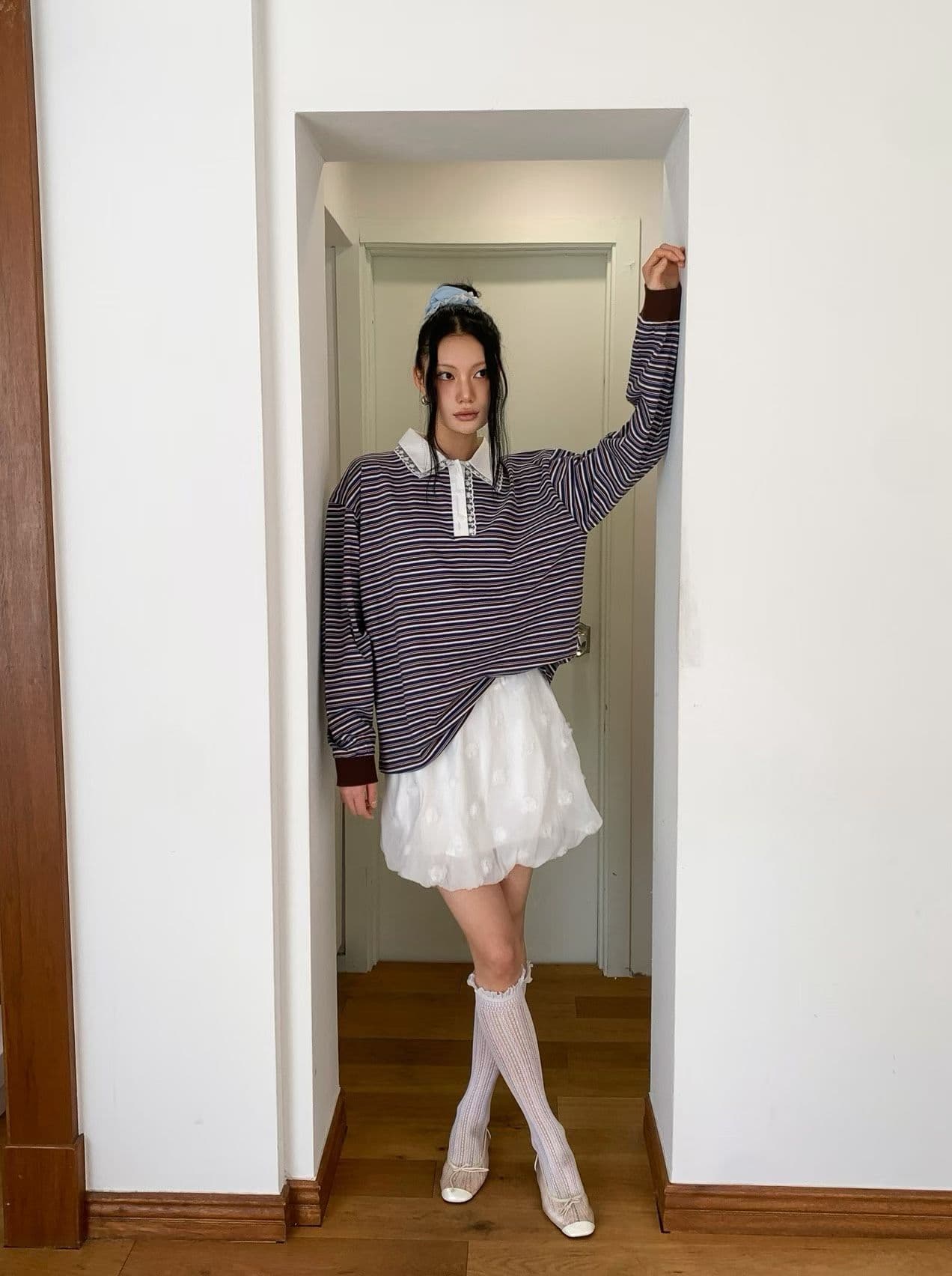 [FOUNDATION] Kale Striped Lace Collared T-Shirt 3