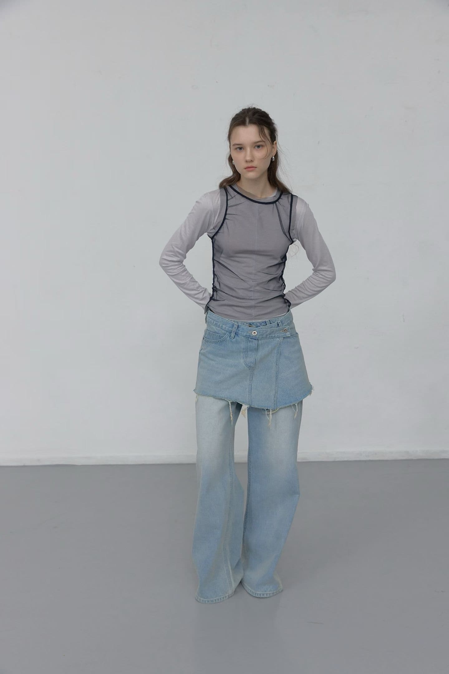 [FOUNDATION] Dwen Wrap Semi-Bootcut Washed Denim Pants Set 3