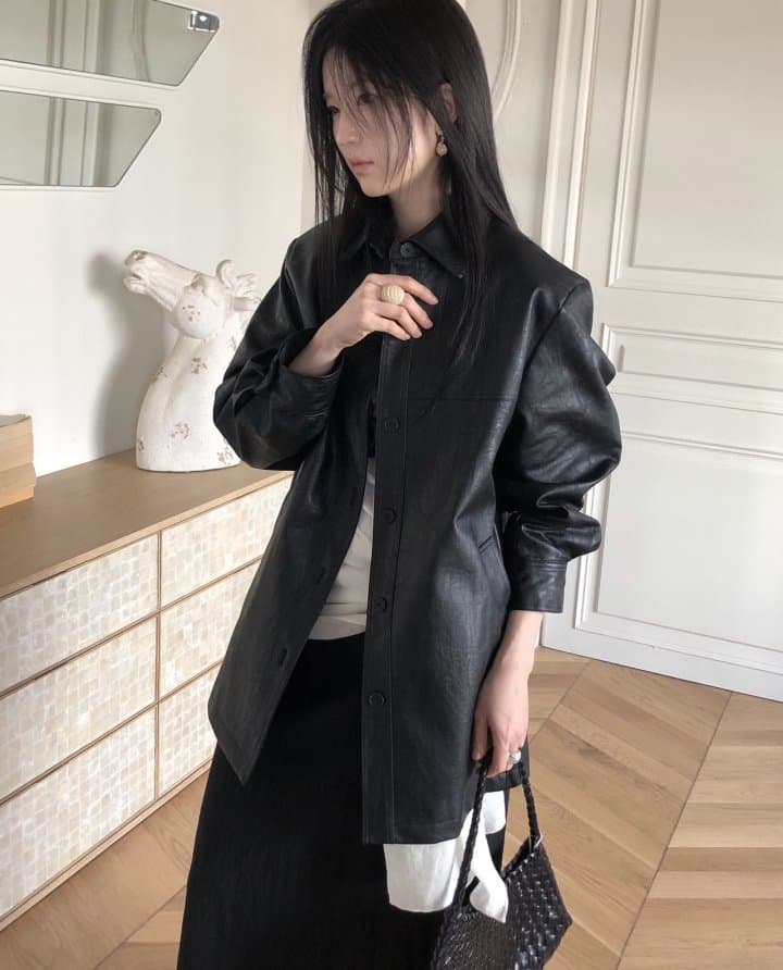 [LE BUTTER] Flat Half Leather Jacket 6