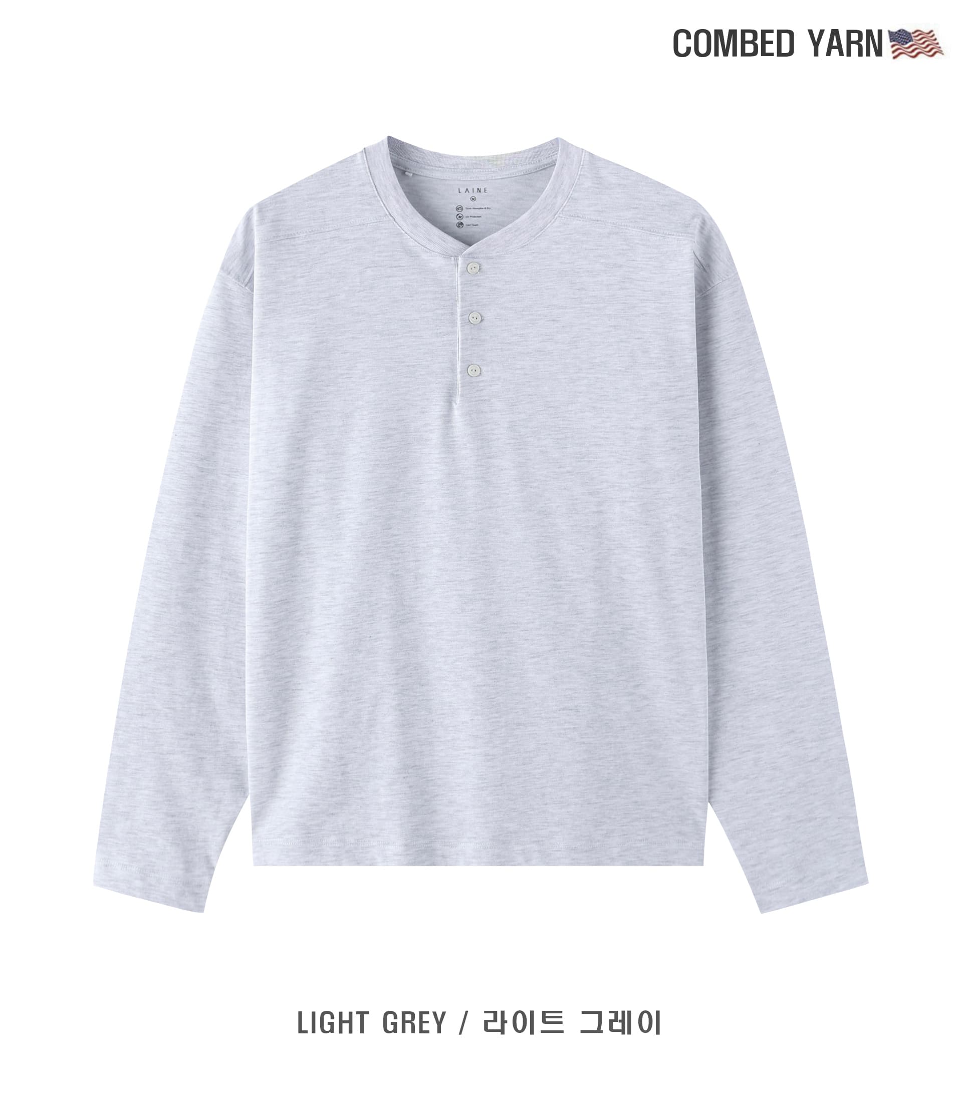 [LAINE] USA Henley Neck Standard-Fit Long Sleeve T-Shirt 6