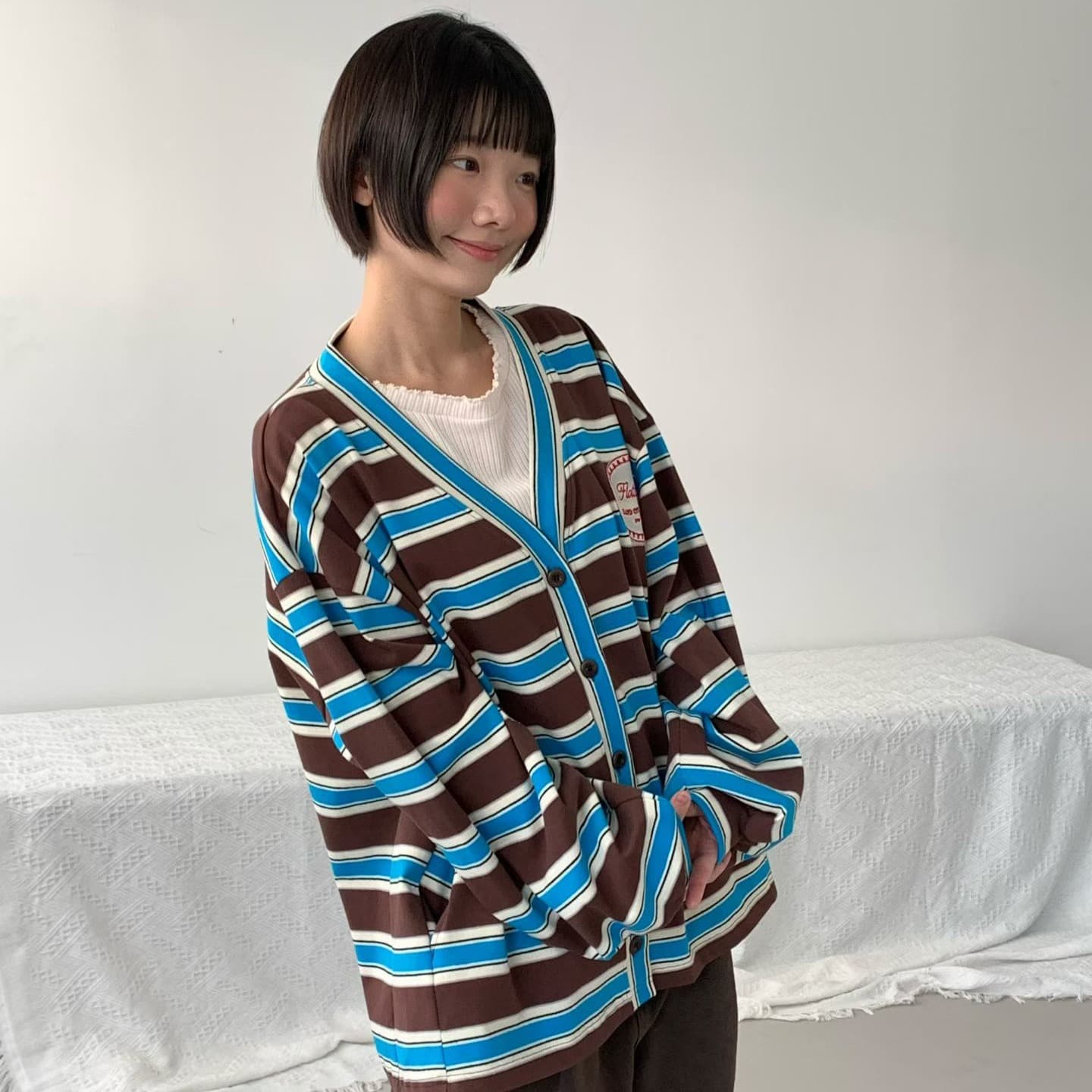 [VENTI] Single Patch Striped Cardigan 1
