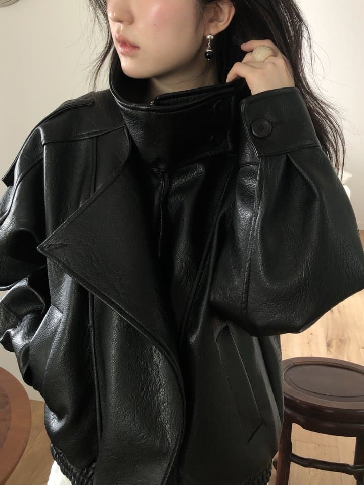 [LE BUTTER] High-Neck Vegan Leather Jumper 3