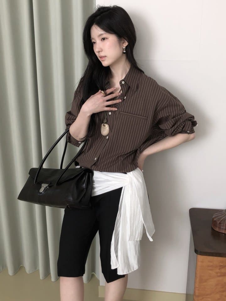 [LE BUTTER] Folder Striped Shirt 5