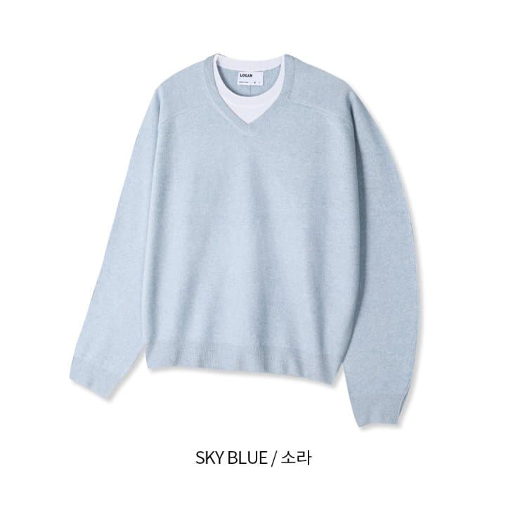 [LOGAN] Layered Color-Block V-Neck Knit 7