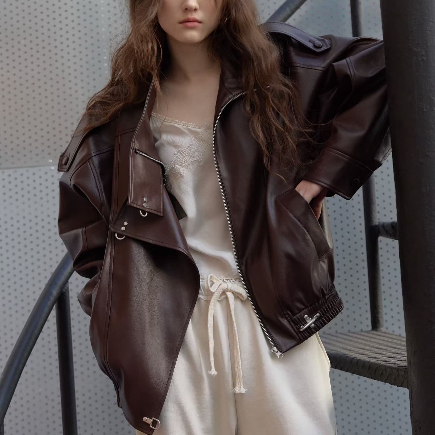 [FOUNDATION] Buckle Leather Collared Blouson Jacket 10