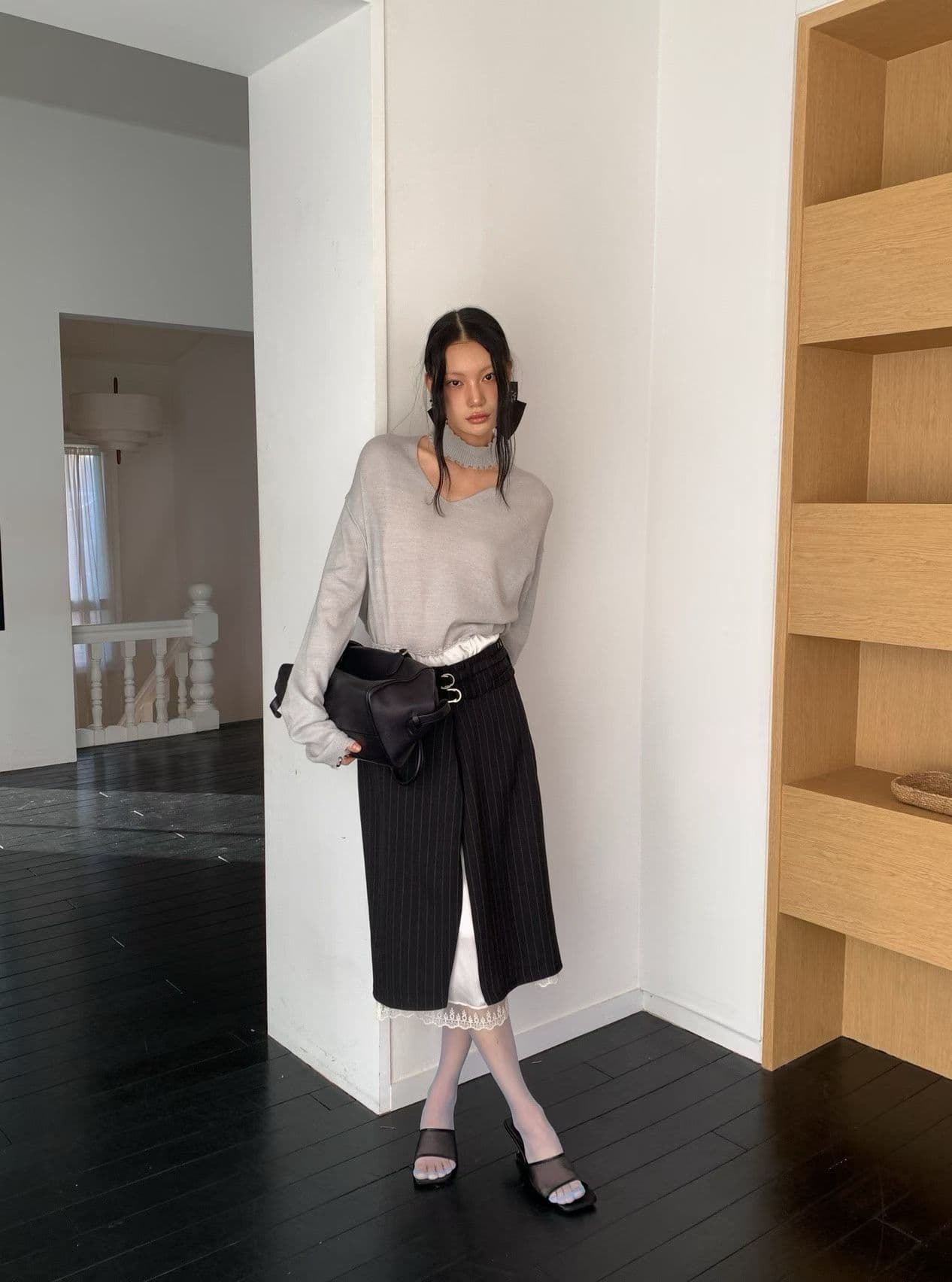 [FOUNDATION] Drain Zipper Slit Belt Skirt 7