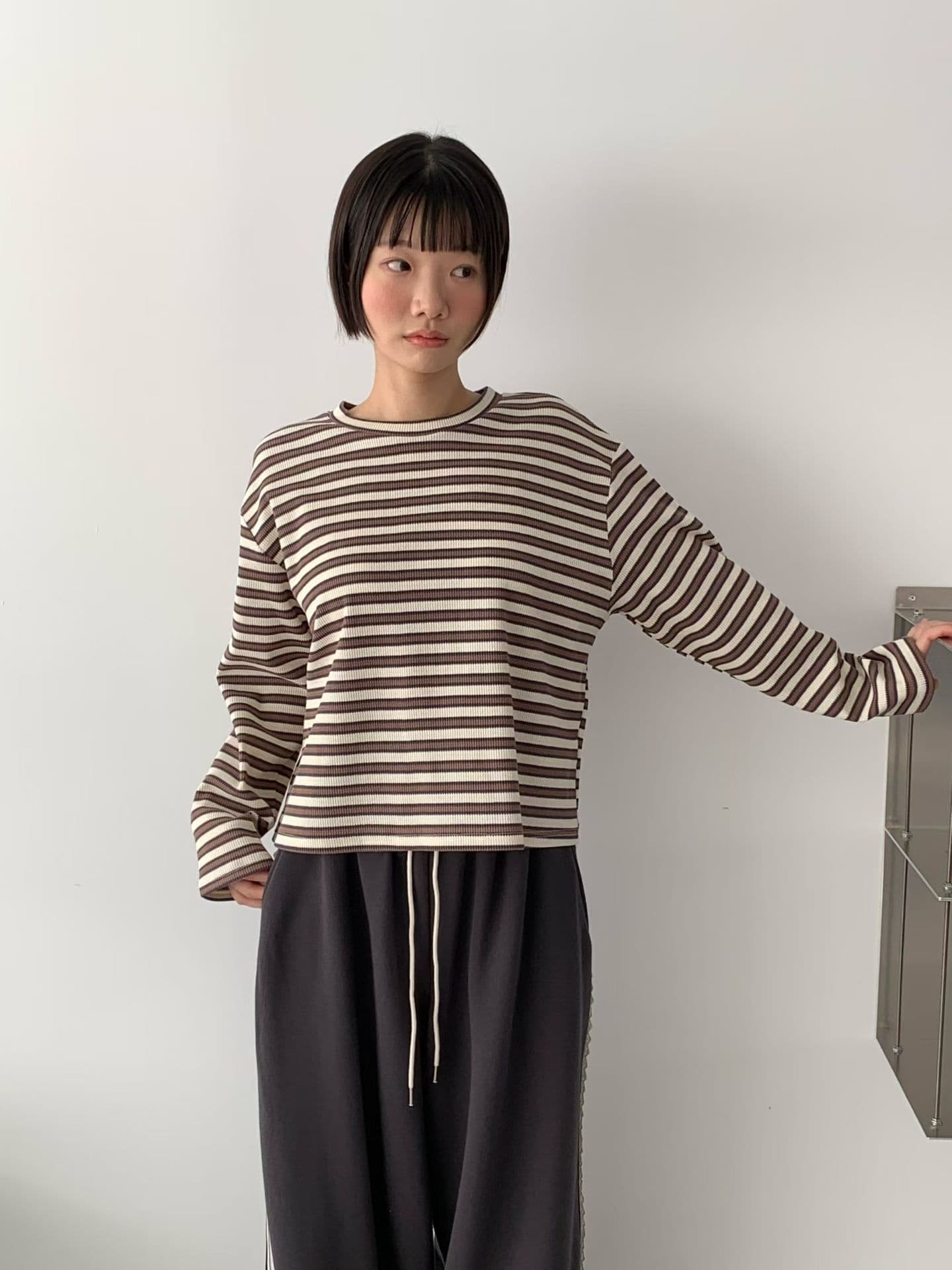 [VENTI] Waffle Striped Long Sleeve T-Shirt 7