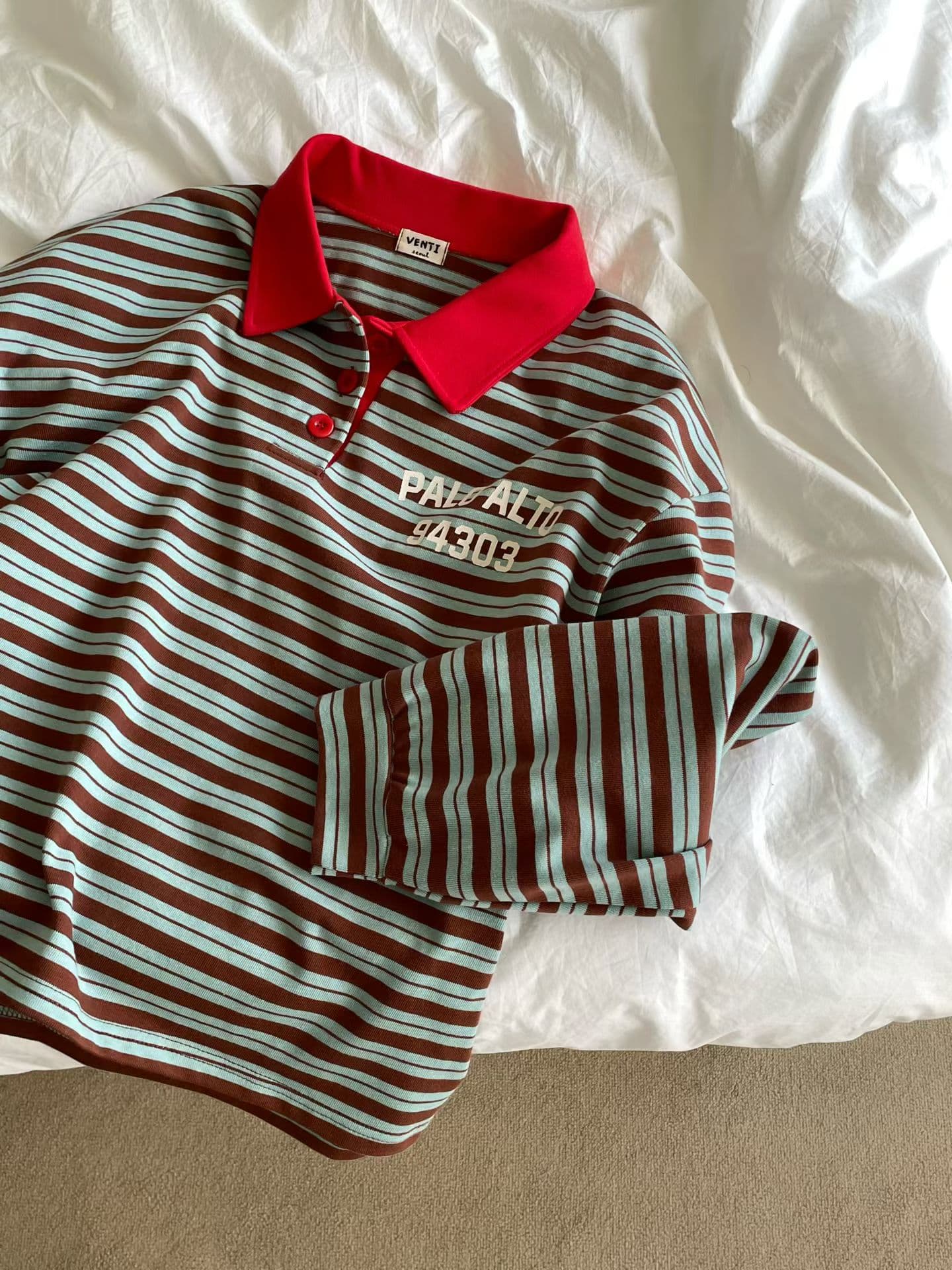[VENTI] Palo Striped Collared T-Shirt 3
