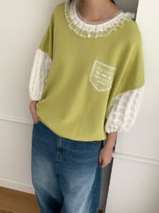 [VENTI] Meidi Lace Color-Block Sweatshirt 7