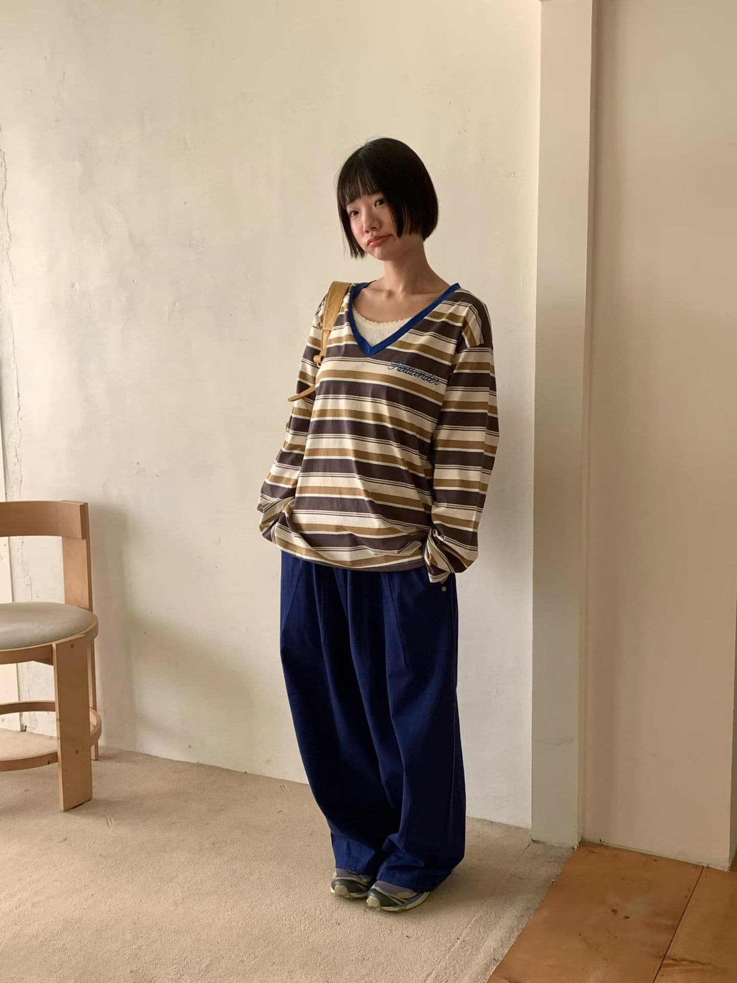 [VENTI] V-Neck Striped Long Sleeve T-Shirt 5