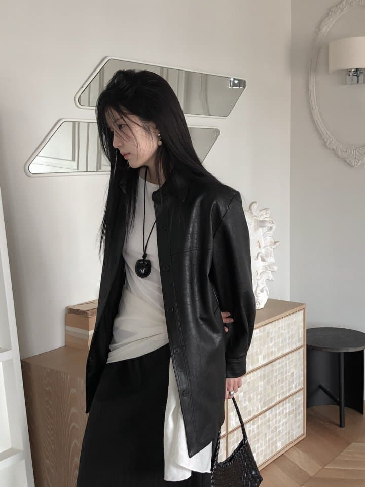 [LE BUTTER] Flat Half Leather Jacket 9