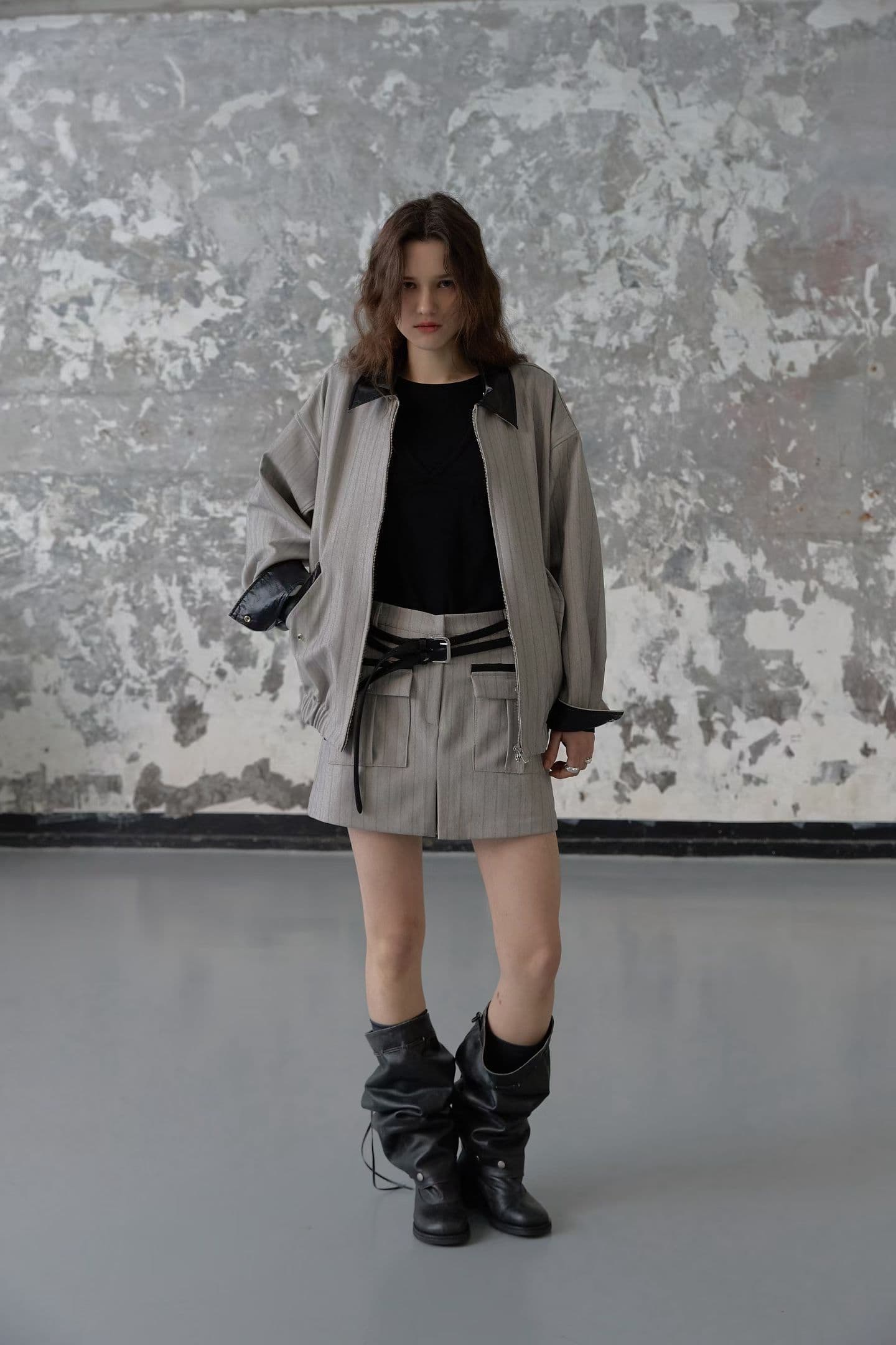 [FOUNDATION] Ver Leather Color-Block Jumper Skort Set 4