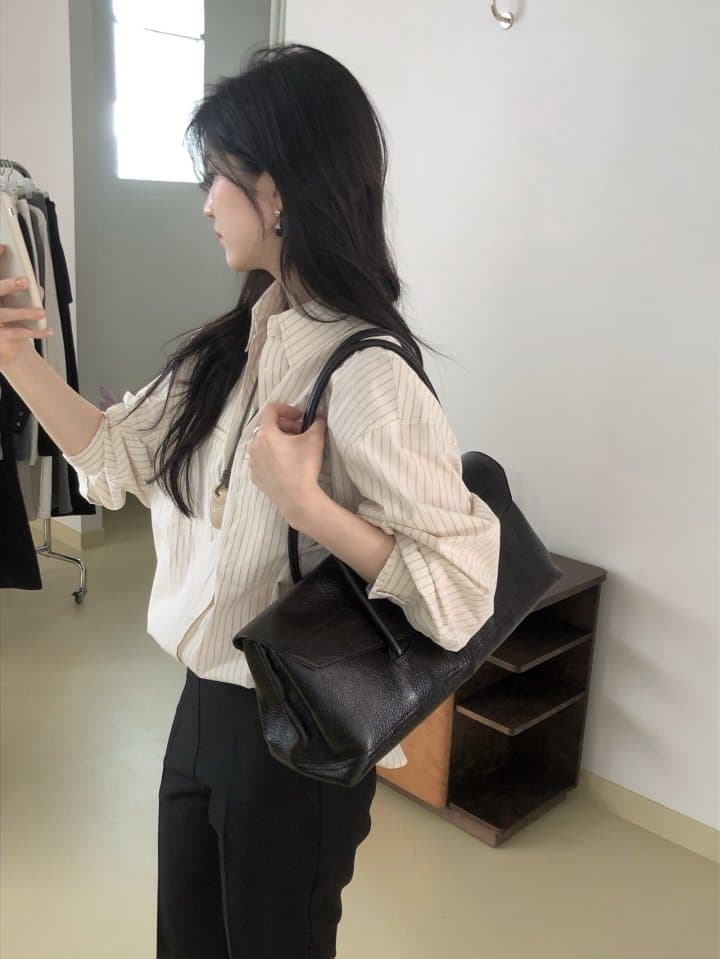 [LE BUTTER] Folder Striped Shirt 6
