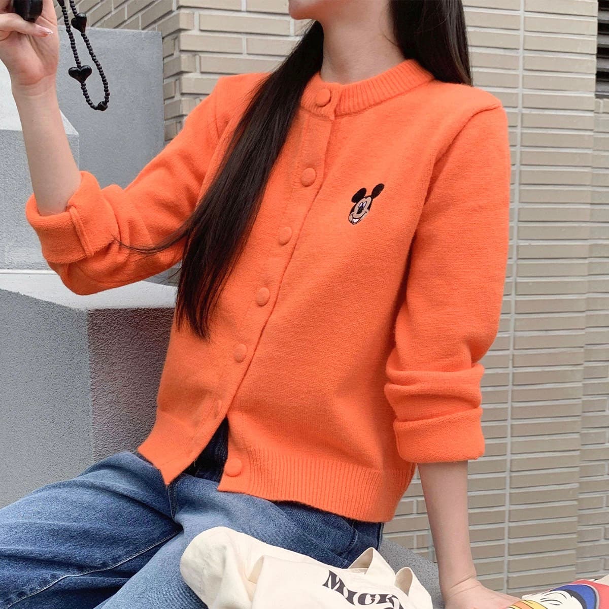 (Official Licensed Disney) [NEON FISH] Mickey Embroidered Cardigan 3