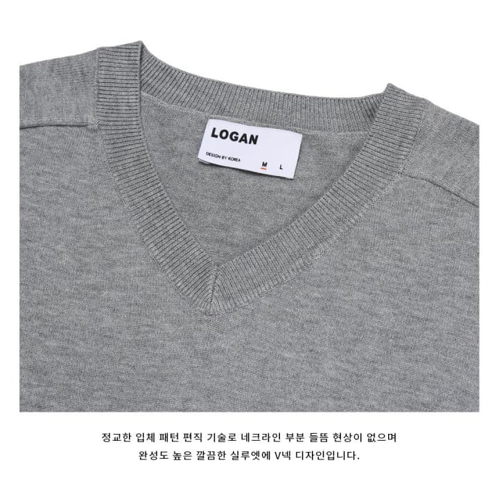 [LOGAN] Beg Saddle Solid V-Neck Knit 2