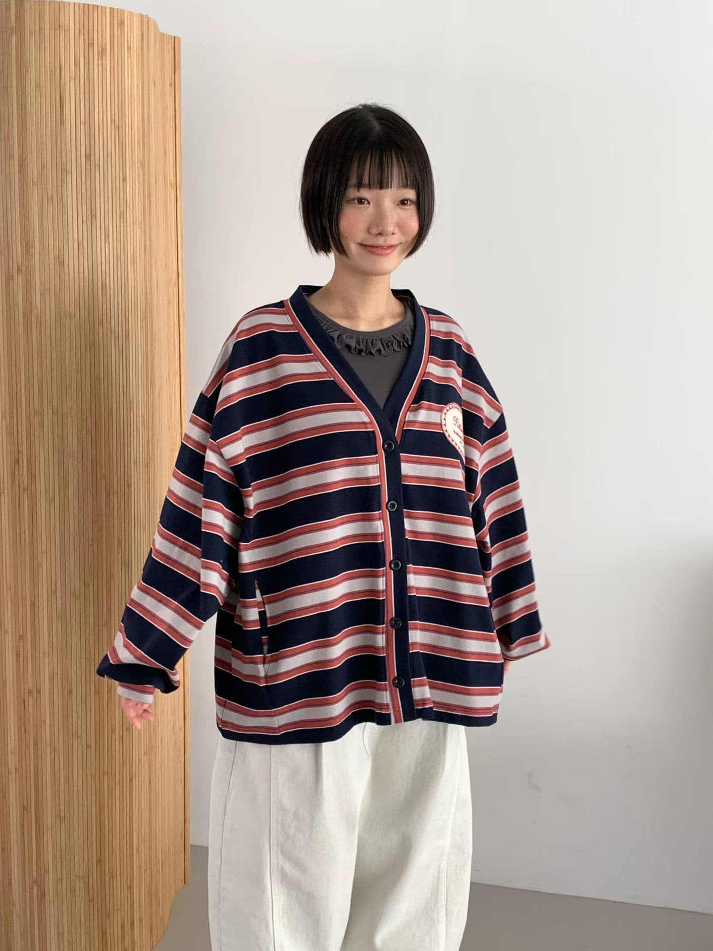 [VENTI] Single Patch Striped Cardigan 8