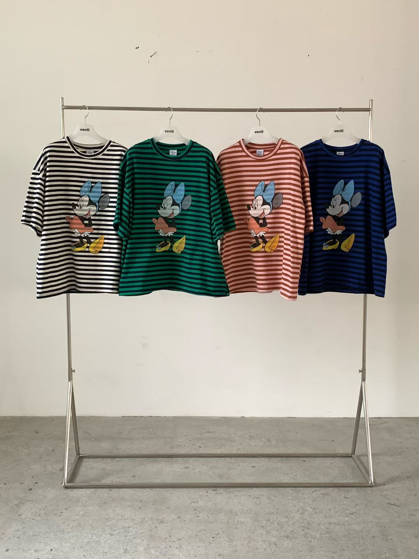 (Official Licensed Disney) [VENTI] Minnie Mouse Striped Short Sleeve T-Shirt 3