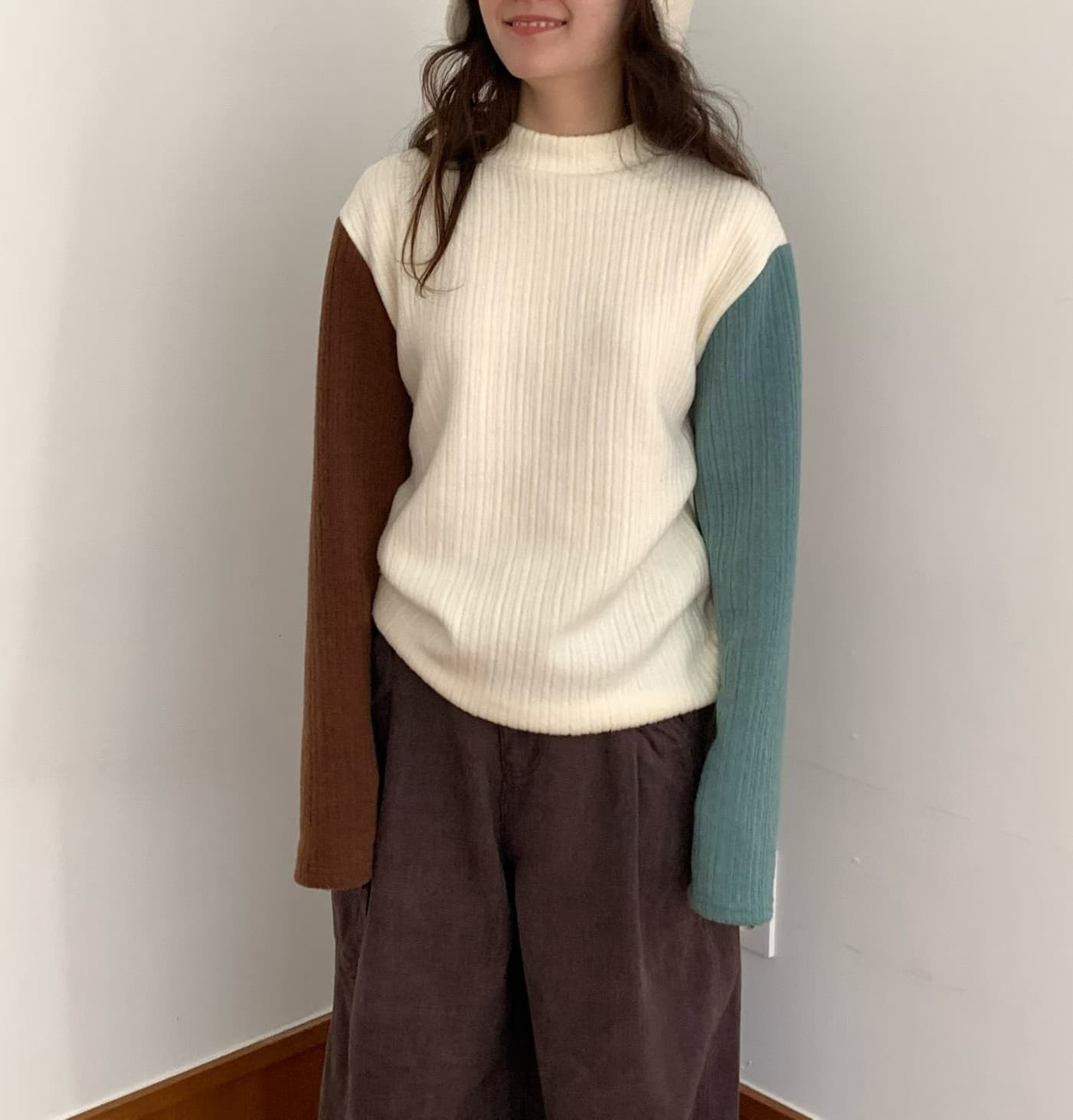 [VENTI] Multi Ribbed Brushed Long Sleeve T-Shirt 2
