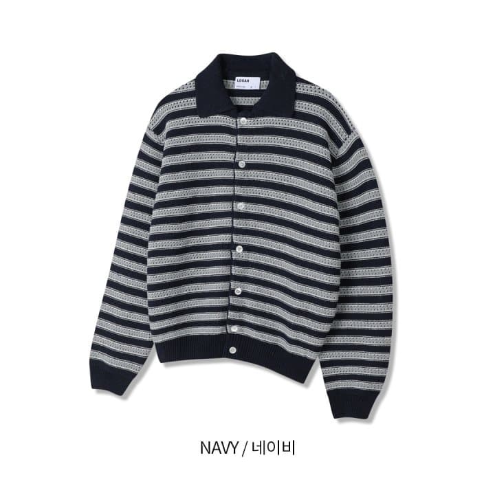 [LOGAN] Peter Striped Collared Cardigan 3