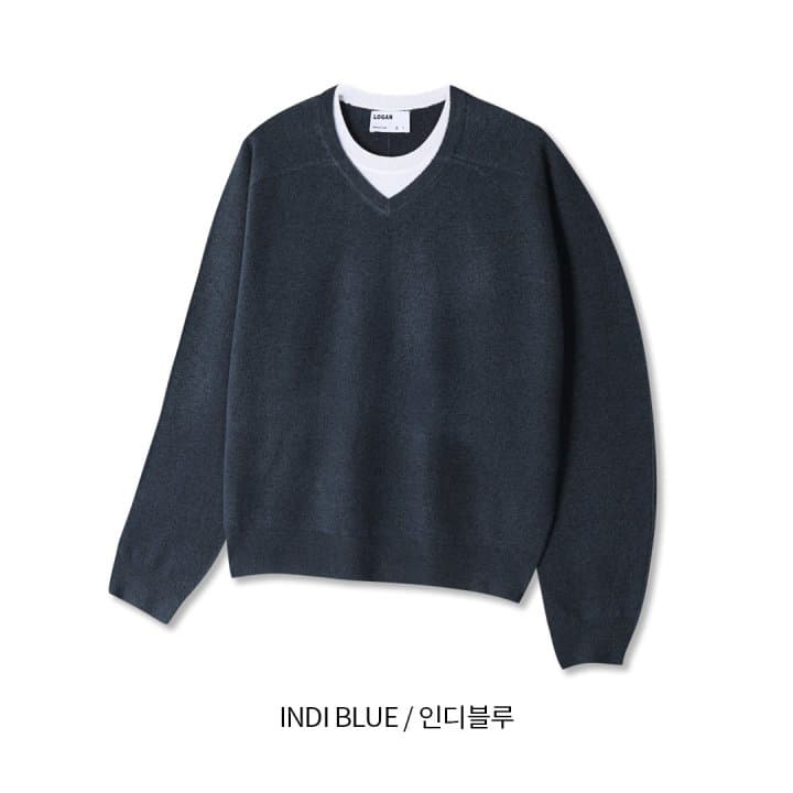 [LOGAN] Layered Color-Block V-Neck Knit 9