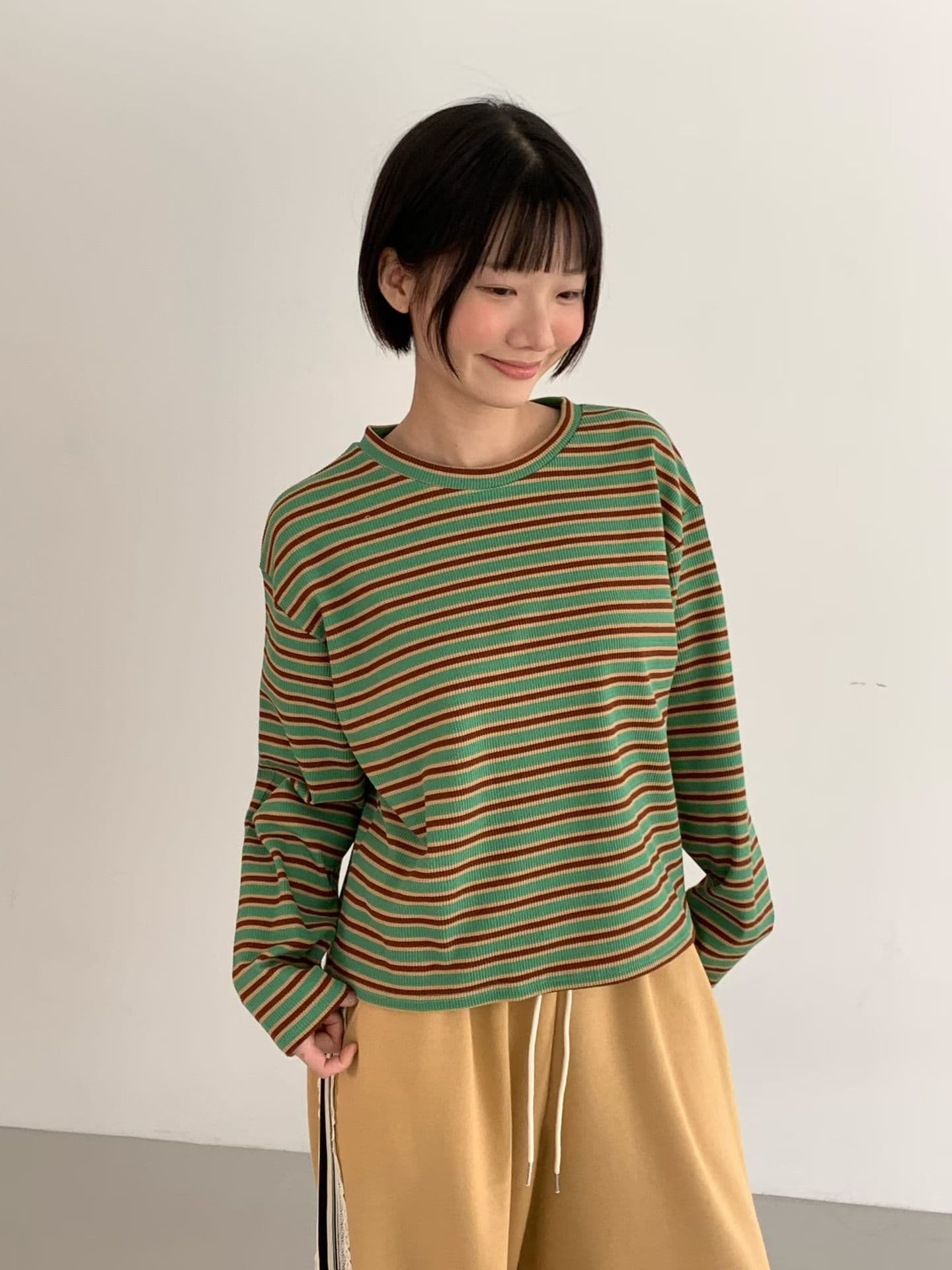 [VENTI] Waffle Striped Long Sleeve T-Shirt 2
