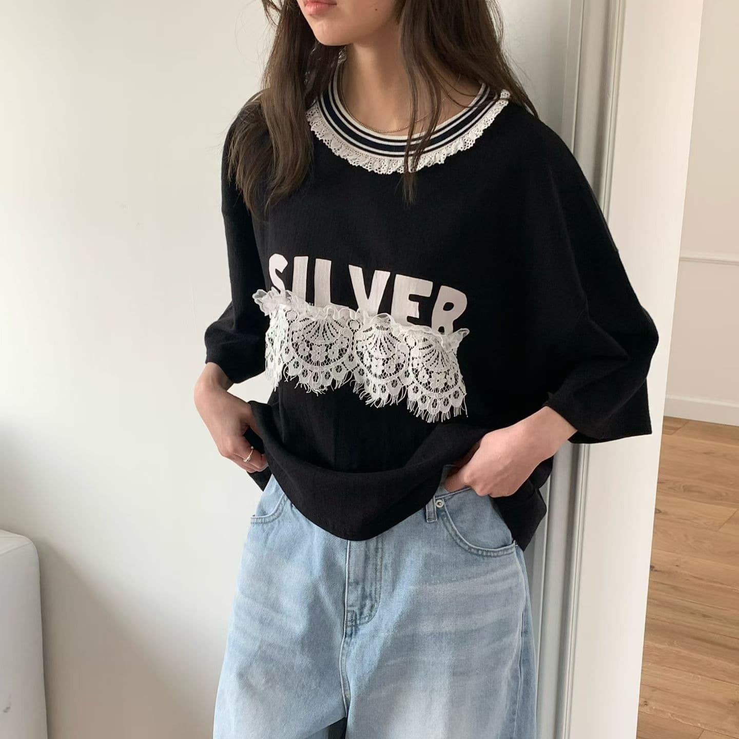 [VENTI] Silver Lace T-Shirt 1