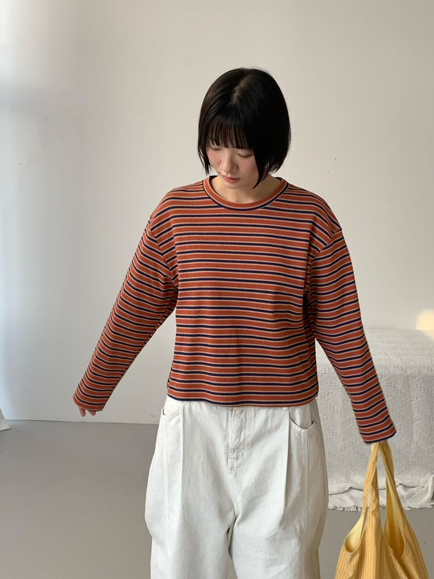 [VENTI] Waffle Striped Long Sleeve T-Shirt 8