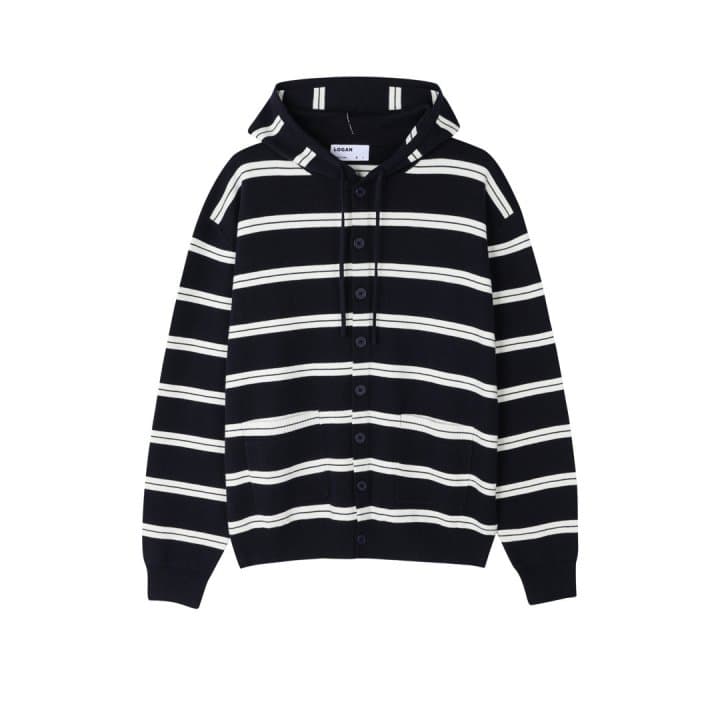 [LOGAN] Striped Hooded Cardigan 4