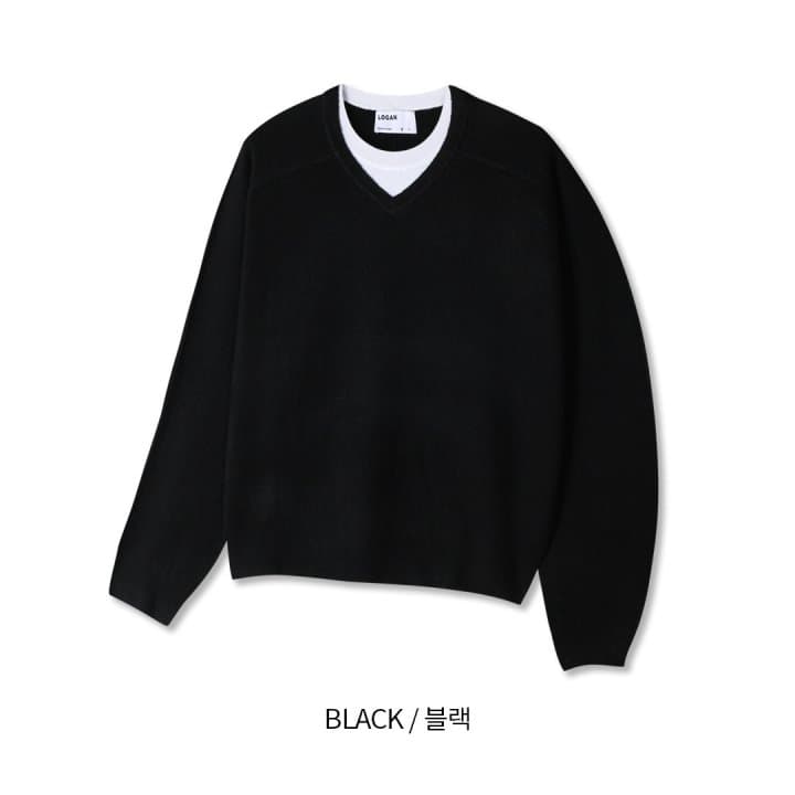 [LOGAN] Layered Color-Block V-Neck Knit 6