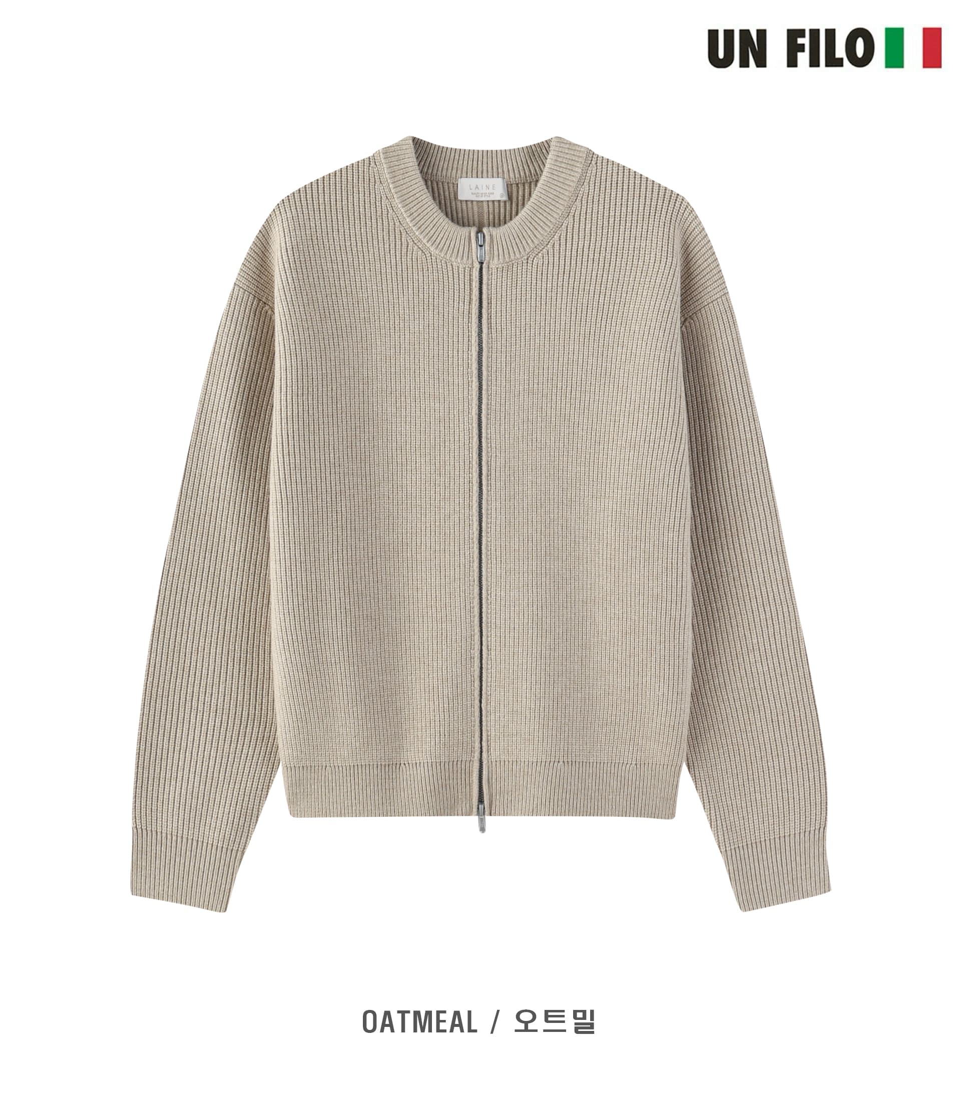 [LAINE] Impressive Round Neck Zip-up Knit 1