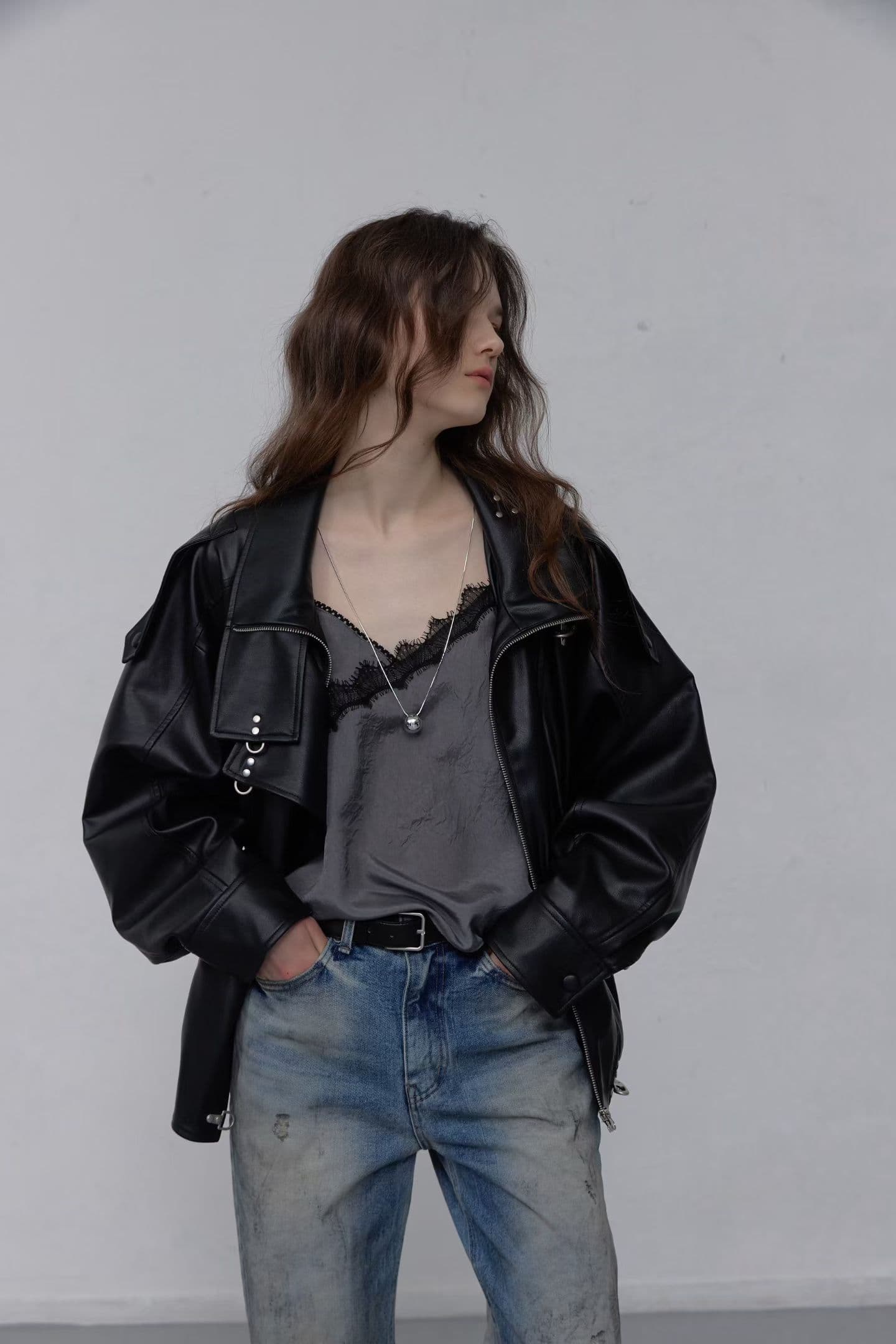 [FOUNDATION] Buckle Leather Collared Blouson Jacket 2