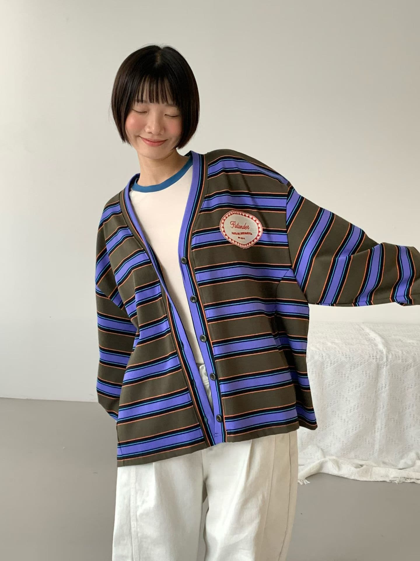 [VENTI] Single Patch Striped Cardigan 3