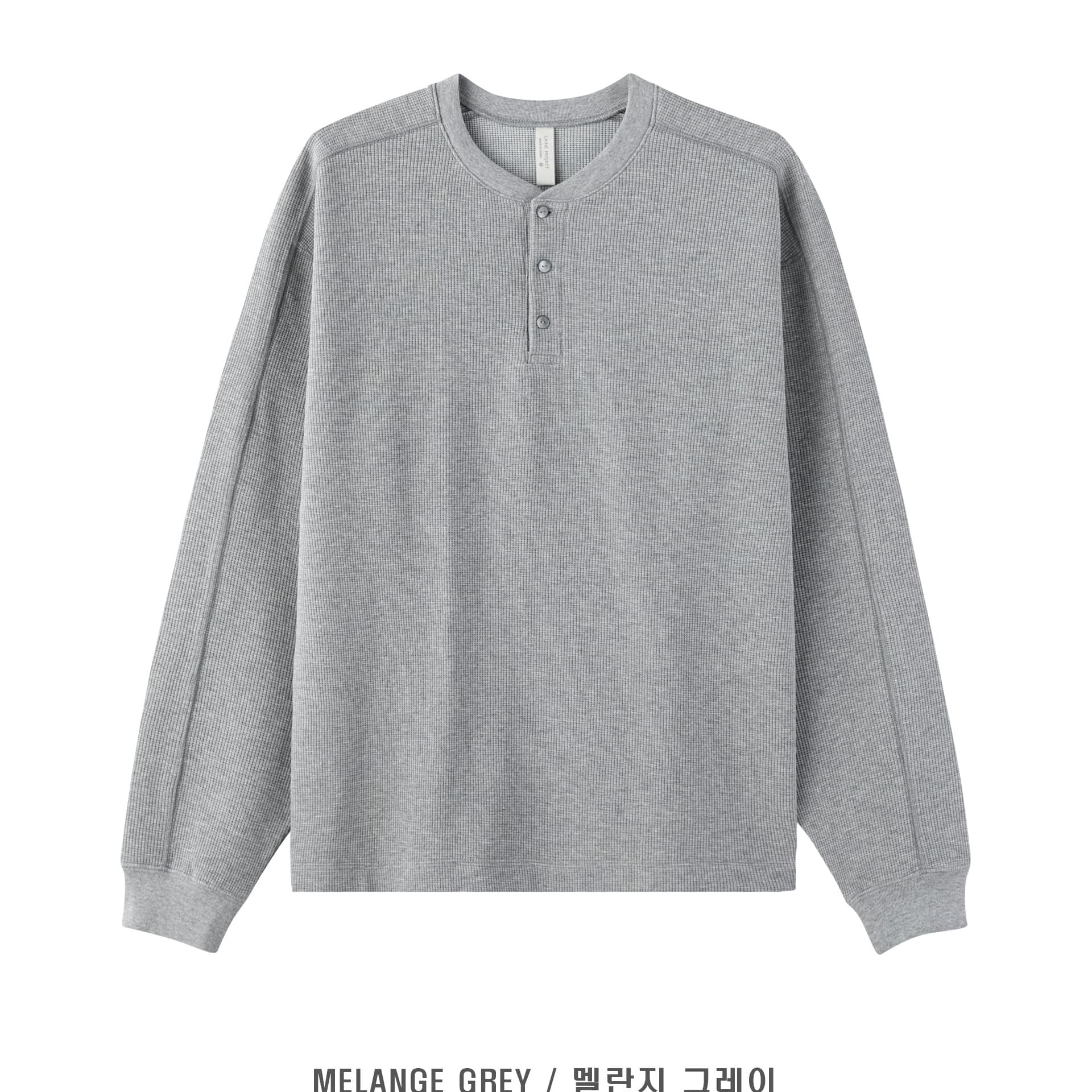 [LAINE] Waffle Henley Neck Long Sleeve T-Shirt 1