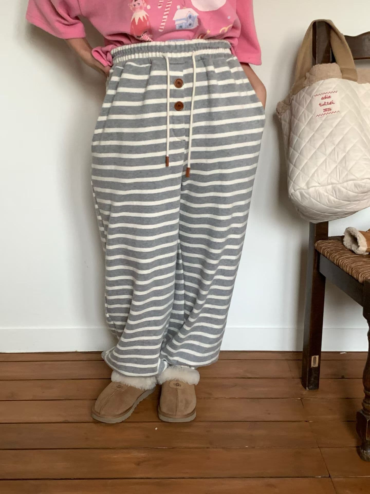 [VENTI] Nube Brushed Striped Jogger Pants 8