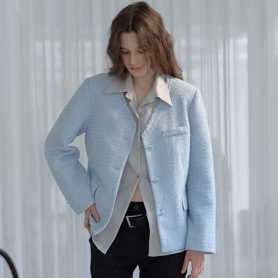 [FOUNDATION] Draw Shirt-Layered Tweed Jacket 1