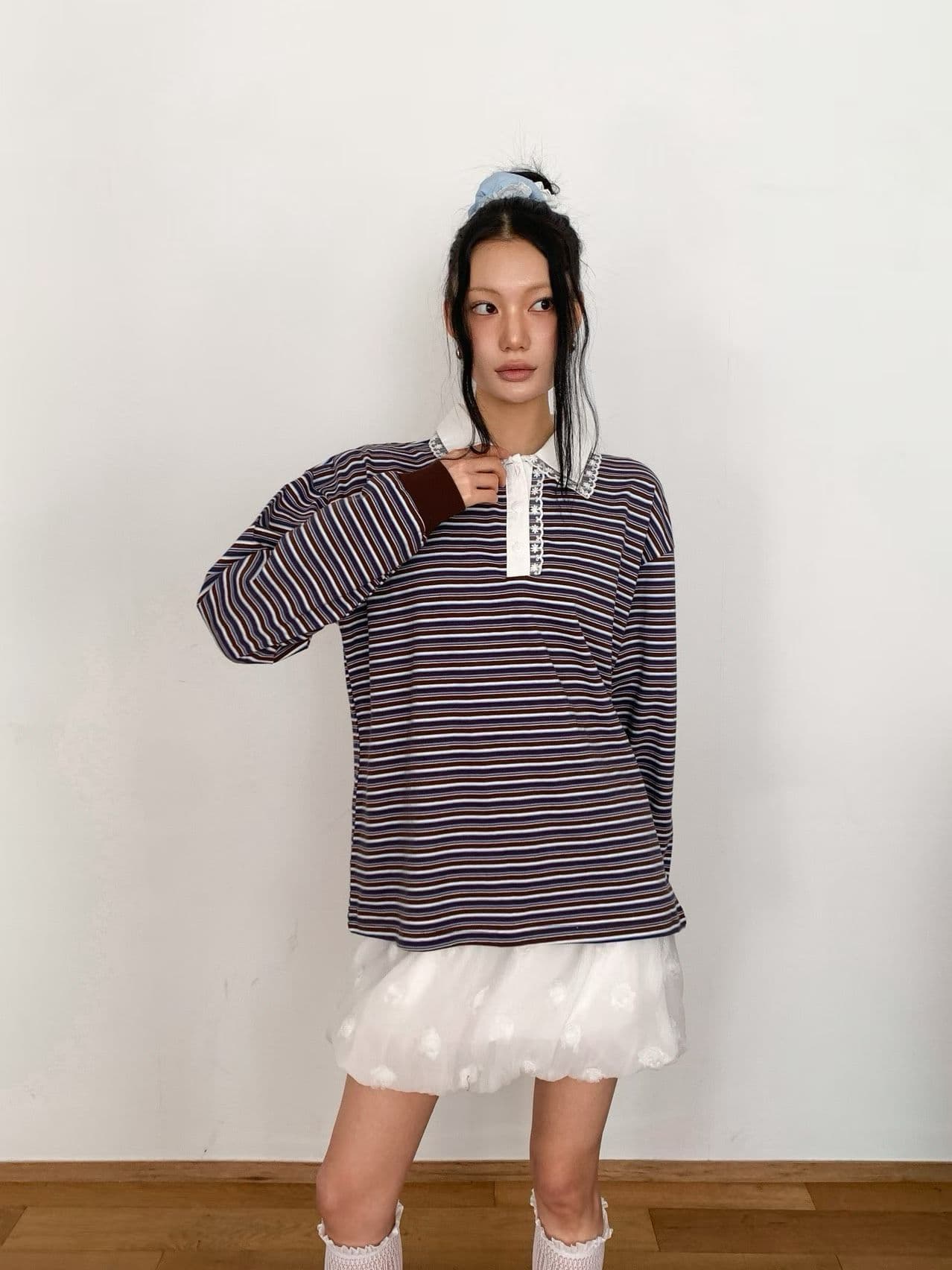 [FOUNDATION] Kale Striped Lace Collared T-Shirt 7