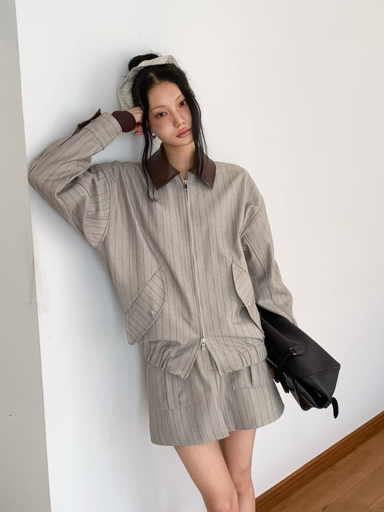 [FOUNDATION] Ver Leather Color-Block Zip-up Jumper 3